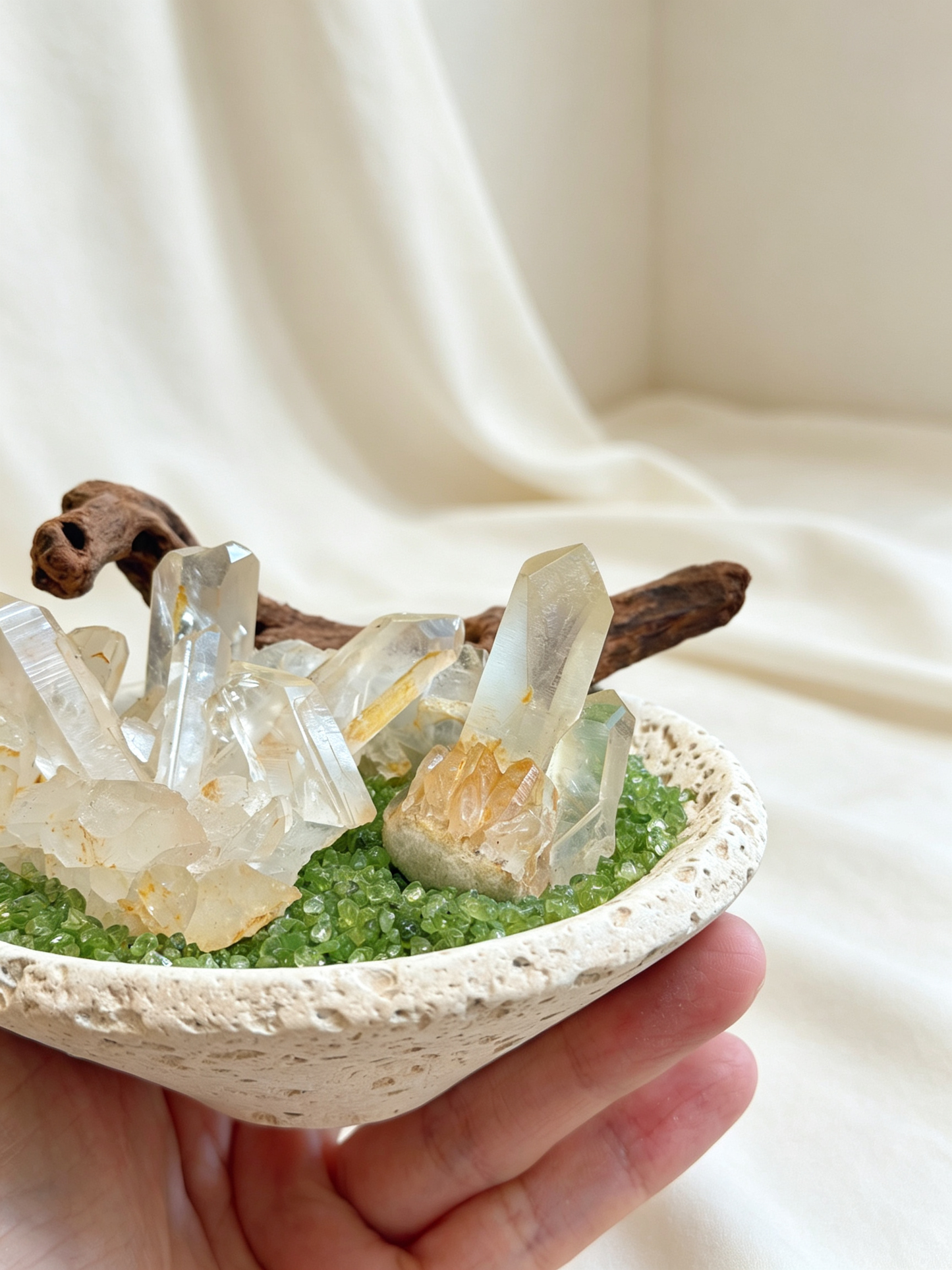 Forest Glow Yellow Skin Quartz & Peridot Abundance Bonsai
