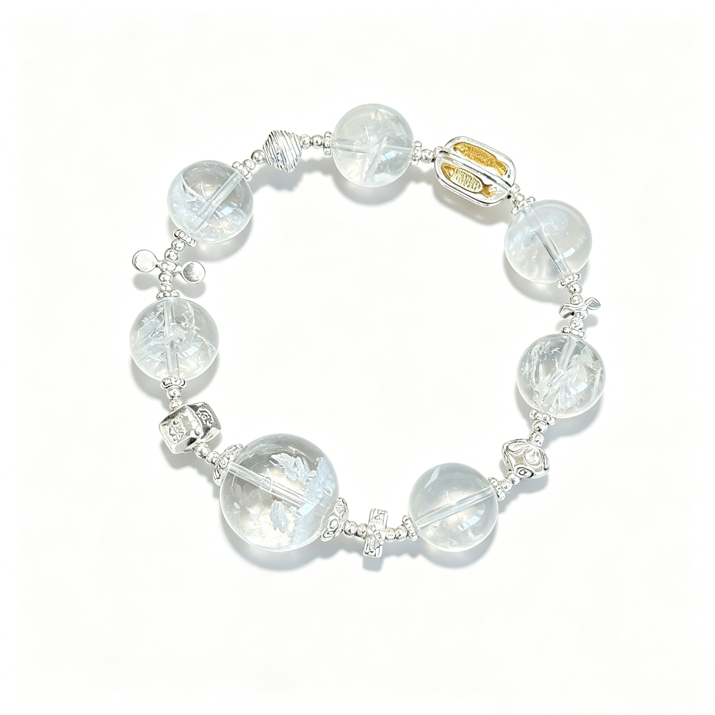 "Frost Canopy & Hidden Snow" — Rare White Phantom Quartz & Artisan 925 Silver Bracelet