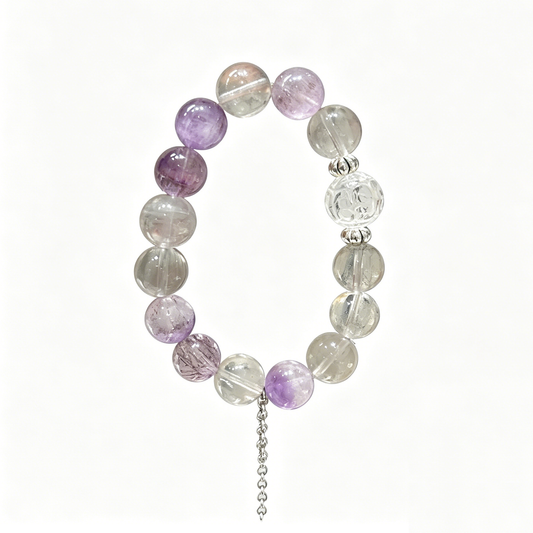 "Mist Island Serenity" — Premium Gray Rutilated Super Seven & Clear Quartz Multi-Gem Bracelet image 1