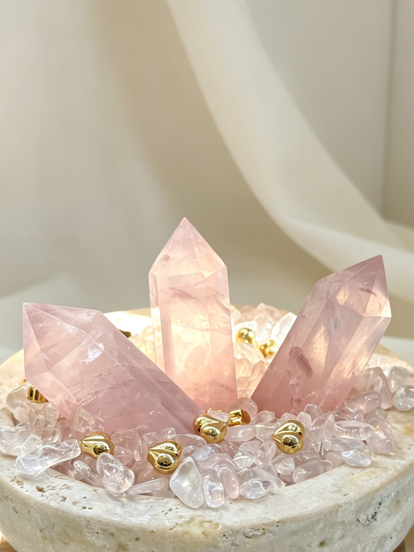 Soft Heart Rose Quartz Heart Chakra Healing Crystal Bowl
