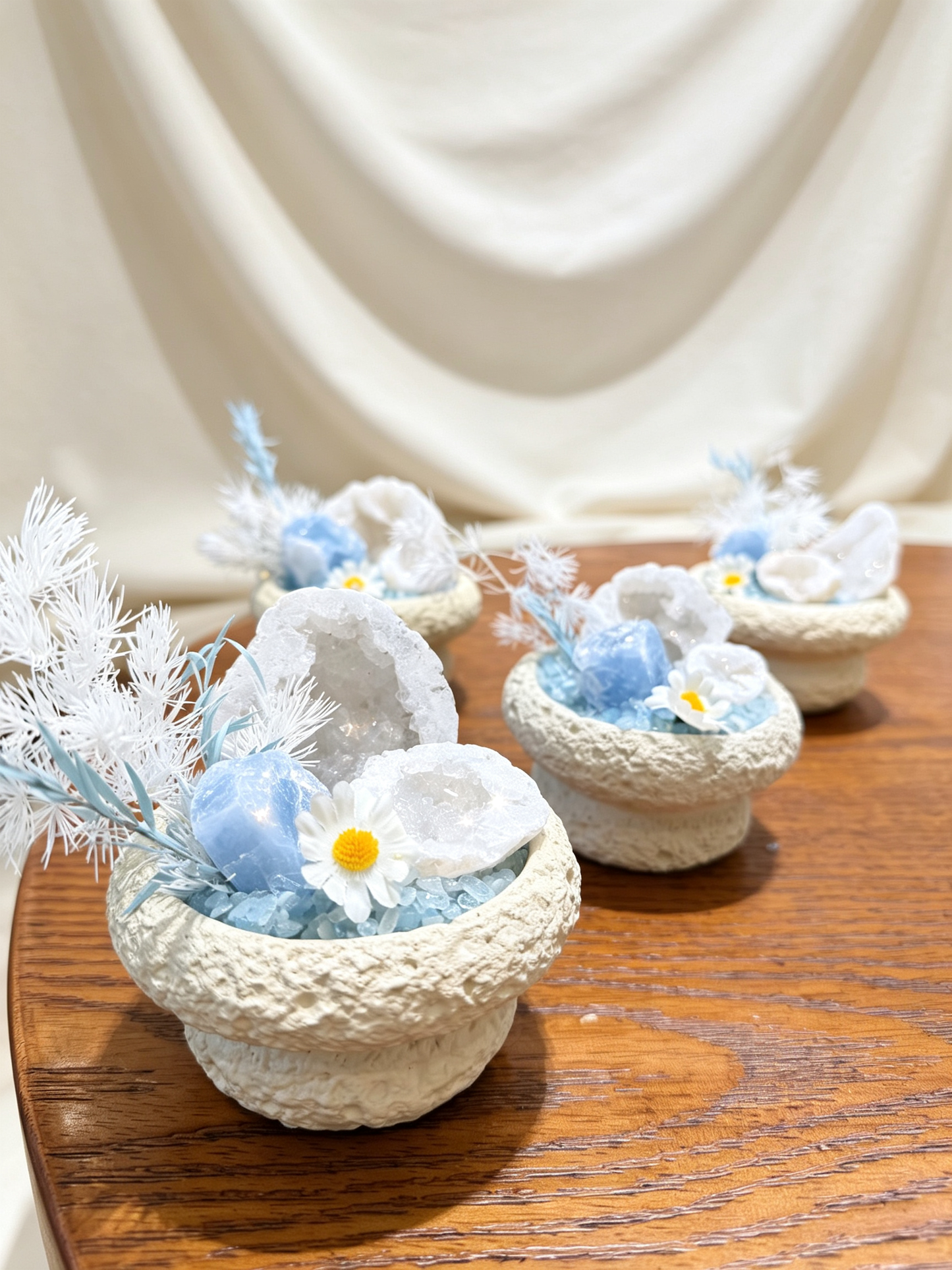 Tide Nest Clear Quartz Geode & Aquamarine Calming Crystal Garden