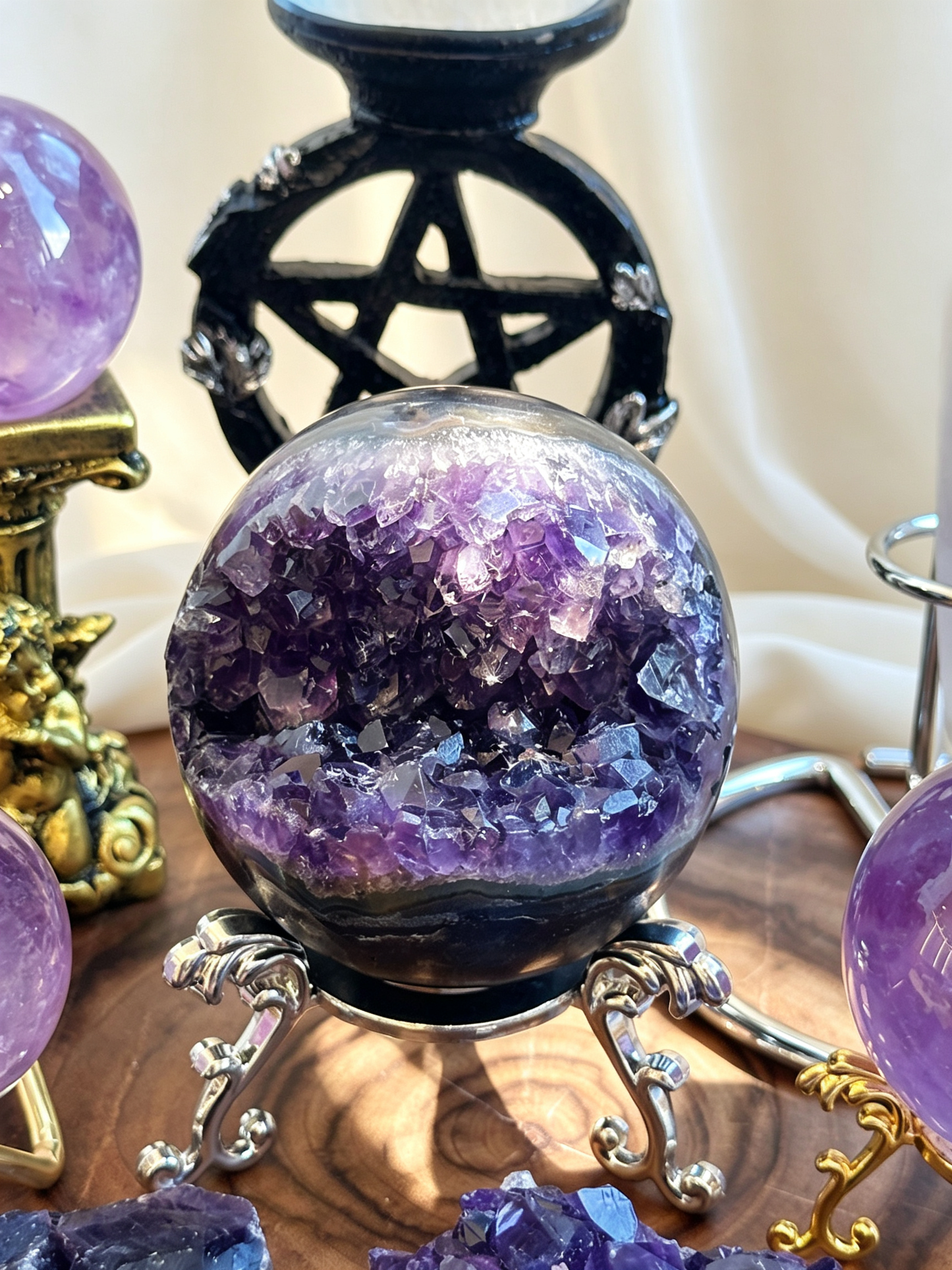 Purple Hollow Amethyst & Azeztulite Crystal Grid Set