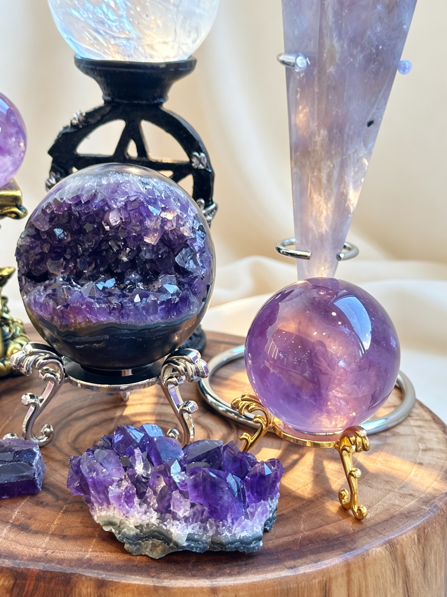 Purple Hollow Amethyst & Azeztulite Crystal Grid Set