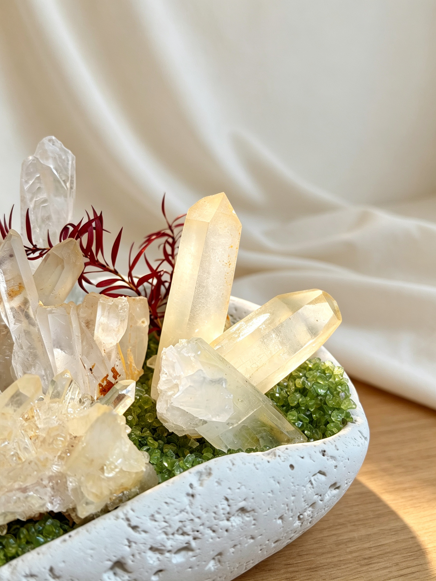 Bright Vessel Abundance Clear Quartz & Yellow Skin Quartz Mini Crystal Bonsai (One of A Kind)