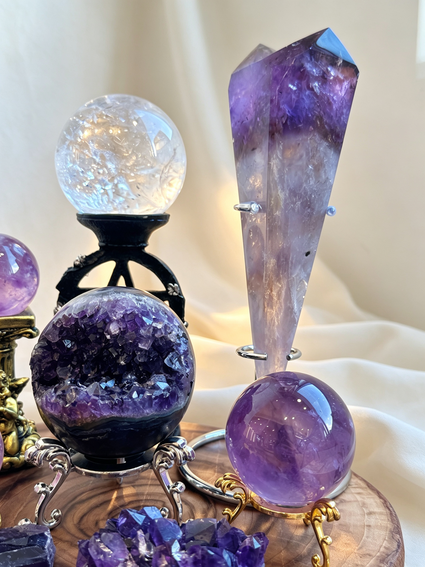 Purple Hollow Amethyst & Azeztulite Crystal Grid Set