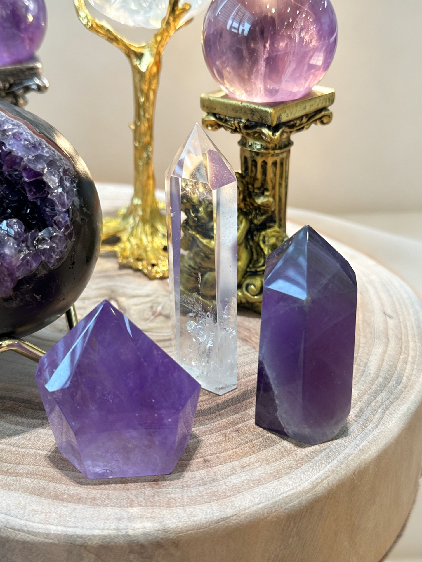 Purple Insight Amethyst & Clear Quartz Crystal Grid Set